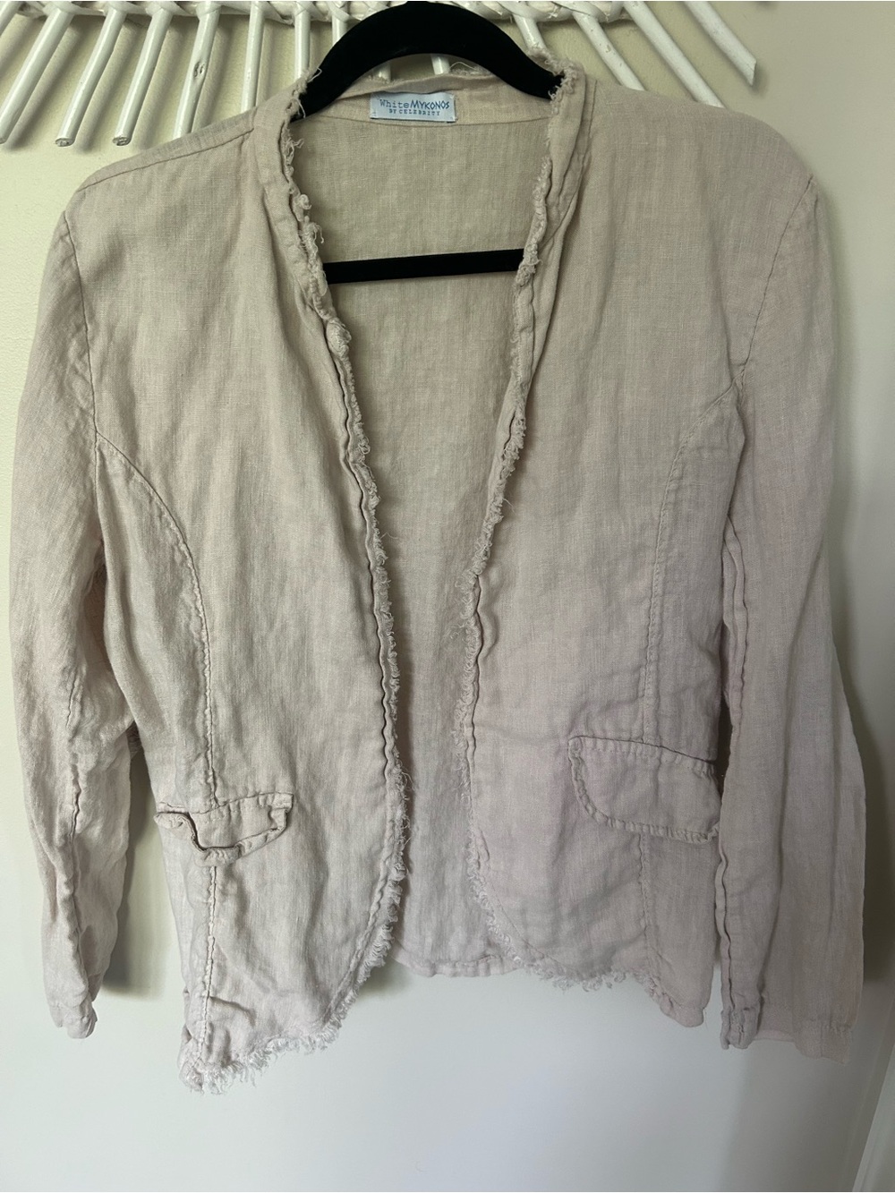 Washed Linen Open-Front Blazer in Light Beige by Dolan